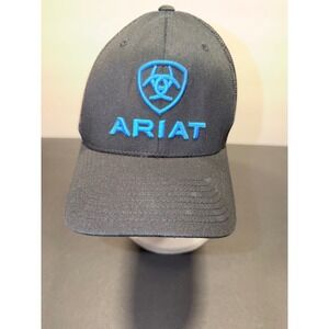 Ariat Mens Flexfit Trucker Hat Black Blue Logo Mesh Back Baseball Cap L-XL